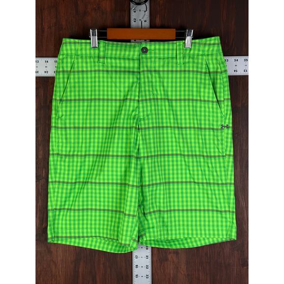 Under Armour Golf Matchplay Striped‎ Shorts Volt Green Mens 34 Minecraft Color - Picture 2 of 9